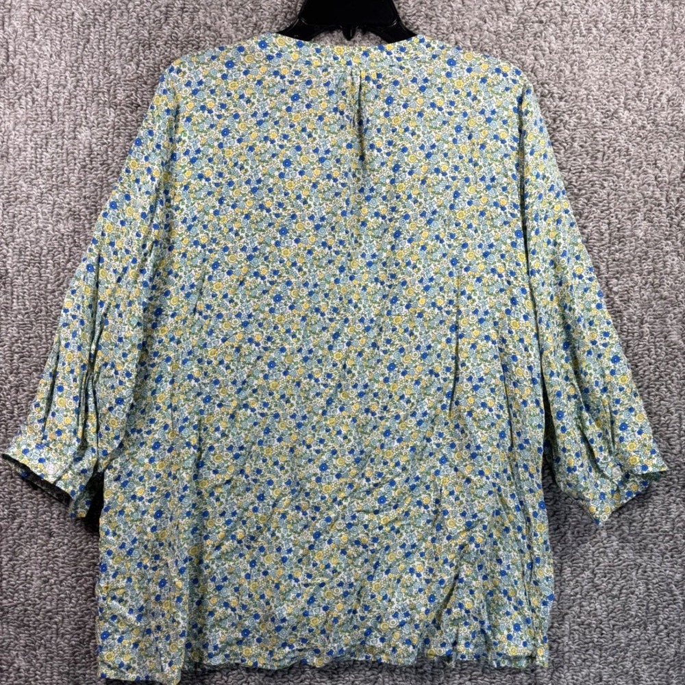 Jones New York Blouse Blue Yellow Floral 3/4 Sleeve Rayon Top Womens 1X - Picture 3 of 11